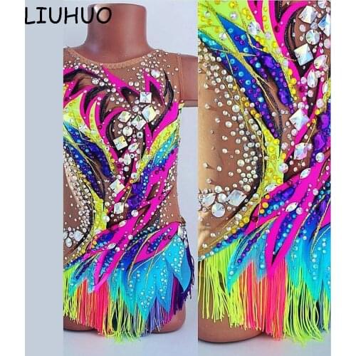 Custom Rhythmic leotards Teens Quality Diamonds jeweled Tank Performance wear Gymnastics leotards Skating dress for women
