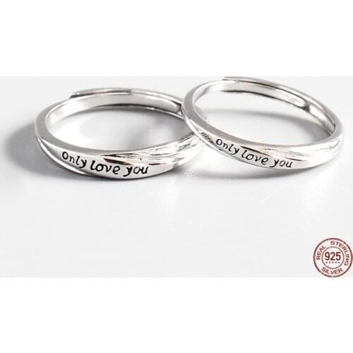 LKO 925 Sterling Silver Romantic Finger Rings For Couple Lover Engraved Only Love You Engagement Jewelry Open Adjustable