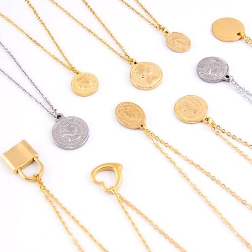 FASHION COIN Saint Map JEWELRY NECKLACE GOLD COLOR PENDANT SHORT FOR WOMEN GIRL stainless steel choker collares de moda 2019