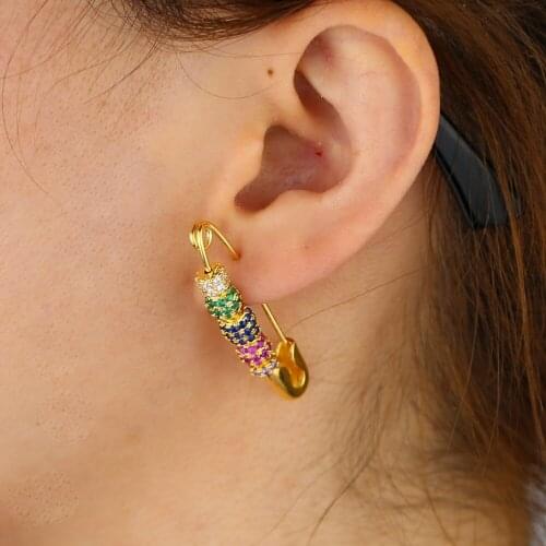 Fashion new pin styles Gold filled colorful cz disco bead moving beaded safety pin earring gorgeous chic women jewelry