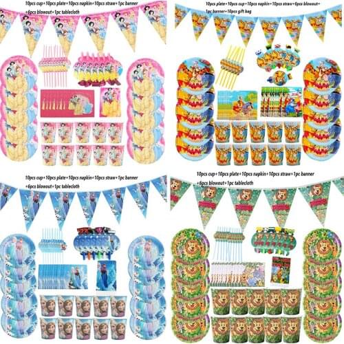 Disney Cartoon character Theme Disposable Tableware Set Paper Napkin Plate Cups Party and Events Decoration Party Supplies Set