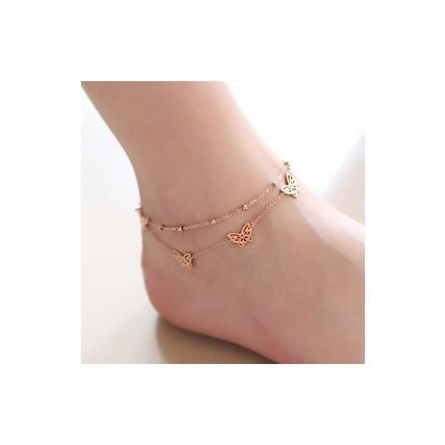 New Top Quality Rose Gold Color Stainless Hollow Out Butterfly Charms Foot Chain/Fashion Women Anklets, A004