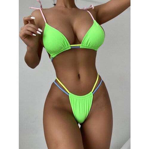 New Bikini Bandage Solid Color Swimsuit Women Triangle Bag Swimwear Push Up Bikini Set Sexy Bathing Suit Women Beachwear Trajes