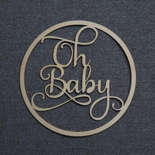 Oh baby shower Wood happy birthday party Name Sign,Girl/Boy Baby Round Circle Signs Decor,Baby shower baptism Acrylic name sign