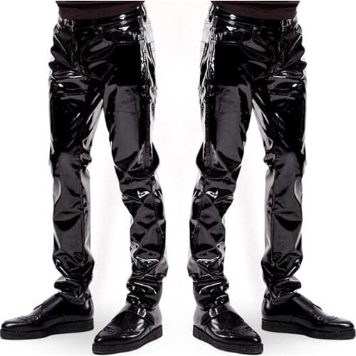 Plus Size Sexy Lingerie Exotic Pants PU Latex Sexy Catsuit Zipper PVC Stage Clubwear Exotic Pants Gay Mens Pants Plus Big Size