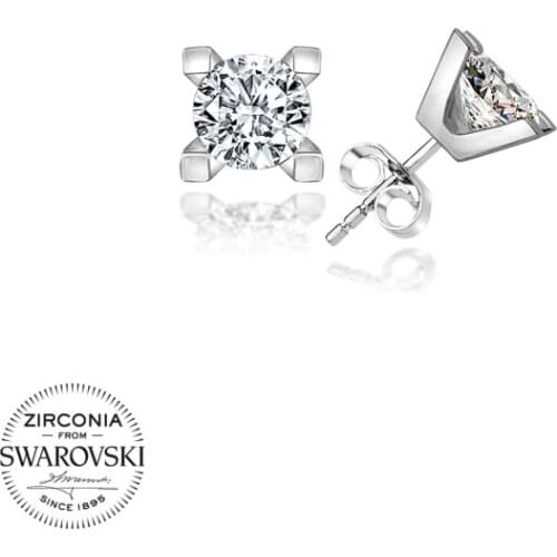 Silver 925 Sterling Swarovski Zirconia Cubic Zirconia Solitaire Earrings