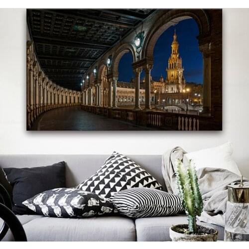 Seville Spain night lights area city landscape 400FJ home wall modern art decor wood frame poster