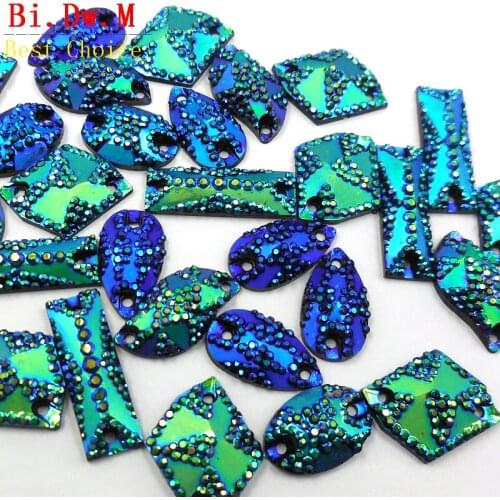 Mixed Shape Rhinestones Blue AB Strass Crystal Stones and Crystals For Sewing Evening Dresses Decoration Accessories Handsewn