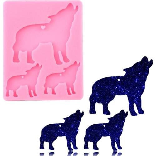 Super Glossy Wolf Family Silicone Mold Epoxy Resin Keychain Molds Polymer Clay Pendant Necklace Charms Making Jewelry Mould