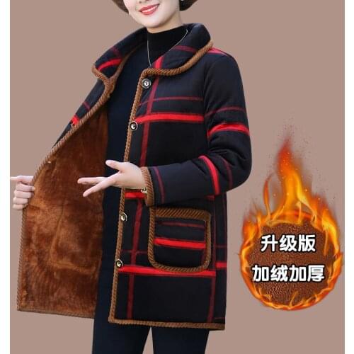 Middle-Aged Elderly Plus Velvet Clothes Mothers Wear Plus Velvet Thick Plaid Warm Elegant Fashionable Cotton Clothing Tide
