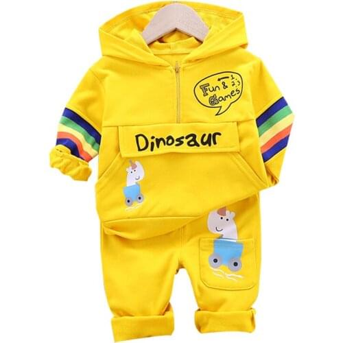 Children Spring Autumn Clothes 1-5y Cotton Printed Letters Cartoon Animal Boy Girl Hoody Sweatshirt+Sports Pants Set Kids Attire