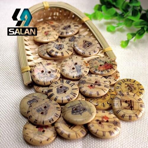 WB-0013 Free shipping wholesale/retailed 15pcs/lot round colck printed wooden buttons for children clothing DIY gift