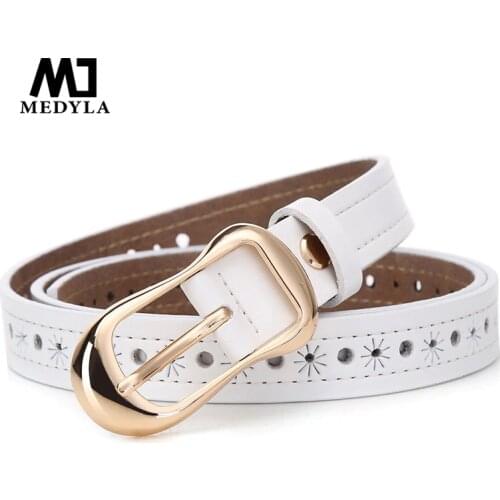 MEDYLA ladies belt fashion hollow casual leather belt hoist buckle alloy pin buckle solid color belt high quality jeans belt L04