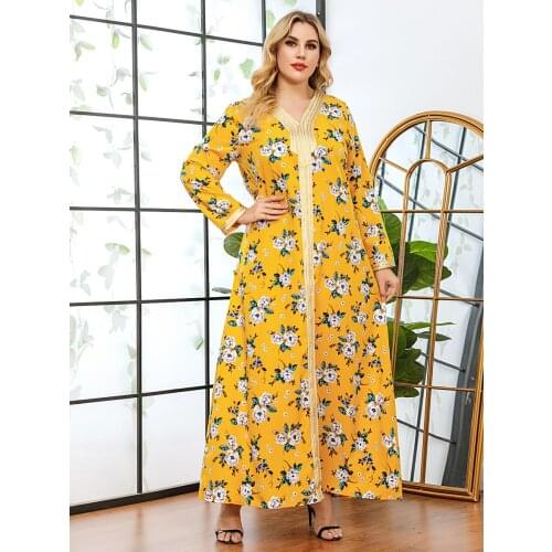 Aligaia Plus Size Loose Printing Dress For Women Muslim Hijab Dress Dubai Turkey Islam Vestidos Robe Ramadan Aid Mubarak Dresses