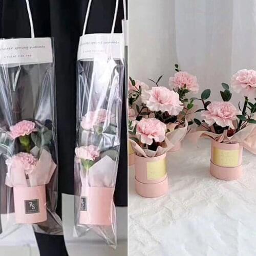 1pc Mini Paper Flower Box Bouquet Cylinder Transpant PVC Bag
