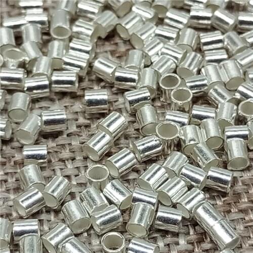 100 Pieces of 925 Sterling Silver Crimp Tube Beads Tiny Spacer 1.2mm 1.5mm 2mm for Bracelet Necklace