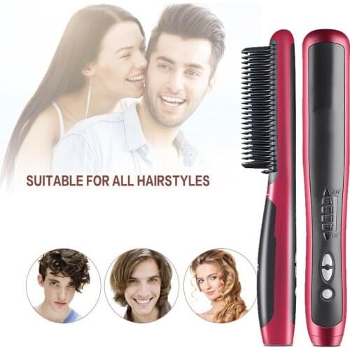Electric 2 In 1 Men Beard Comb Hair Straightener Ceramic Hair Straighten Brush Curling Iron Straightening Quick Hair Styler