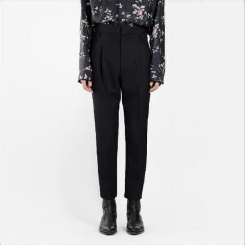 27-44 New Spring And Summer Mens Casual Slim High Waist Simple Black Pants Hairstylist Fashion Personality Draped Trousers