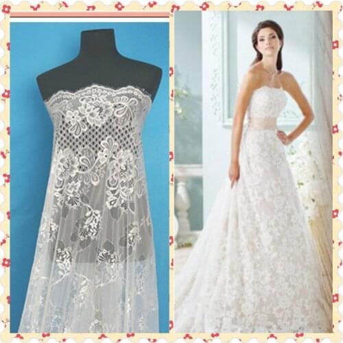 3M/pack Classical Old Design and Nylon Full Dress Eyelash Lace Soft Black / Off White French Bilateral Chantilly Lace Fabric