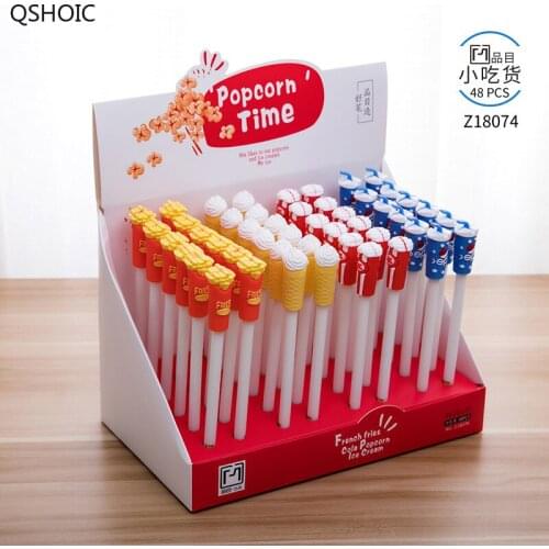 48 Pcs Gel Pens Cartoon Kawaii Fast Food Black Colored Gel-inkpens For Writing Cute Stationery Office School Supplies Z18074