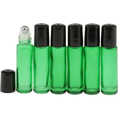 6pcs 10ml Empty Glass Roll On Bottles Perfume Container Blue Brown Green
