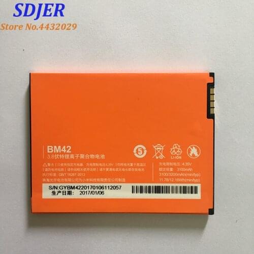 For Xiaomi Redmi Note Battery BM42 New High Quality 3100mah Li-on Battery Replacement For Hongmi Note / Xiaomi Red Rice Note