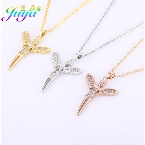 Ali Moda Micro Pave White Cubic Zircon Cut Angle Copper Fairy Pendants With Link Chains Chocker Necklace
