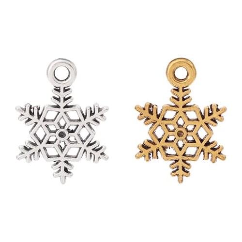 30 x Tibetan Silver/Gold Christmas Snowflake Charms Pendants Beads for Necklace Bracelet Earring DIY Jewelry Making Findings