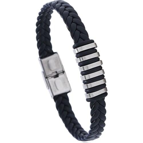Black Braided Leather Titanium steel Cuff Bangle Male Men Bracelets Fashion Jewelry Wholesale Women Accessories