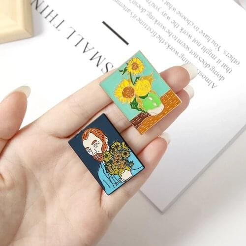 Fashion Enamel brooch of Van Goghs famous paintings Oil Painting The Scream Sunflower Badge Art Jewelry Bag Clothes Lapel Pin