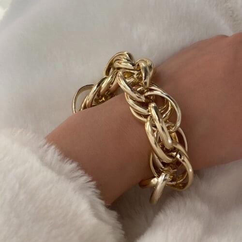 Hip Hop Cuban Gold Chunky Link Chain Bracelets Bangles For Women Letter Heart Charm Bracelet Fashion Punk Jewelry 0519