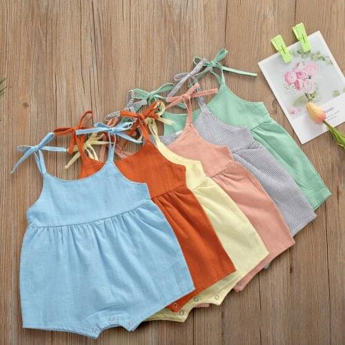 2020 Summer Infant Cotton Newborn Sleeveless Sling Rompers Baby Girl One-pieces Suspender Jumpsuits Cotton Clothes Outfits