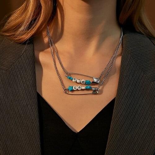 Double Letter Pin Jewelry Set Punk Silver Color Paperclip Star Necklace Earrings for Women Clavicle Chain Fashion Trend New 2020