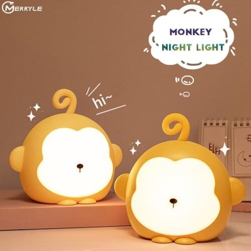 Creative Night Light USB Charging Cartoon Monkey Sleeping Lamp for Baby Feeding Lighting Decor Ambient Lights No Glare Remote