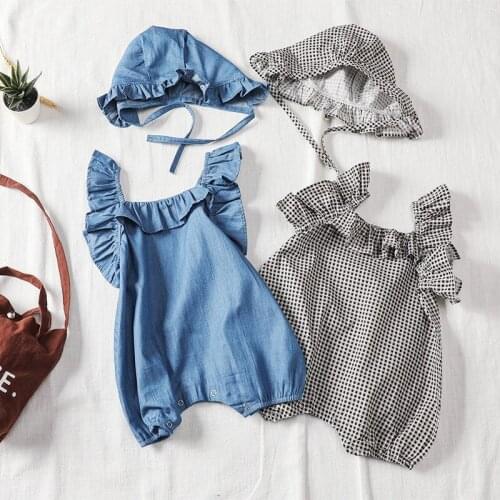 Ruffles lace newborn baby bodysuit summer toddler girls romper cozy soft denim jumpsuit for girls overalls children outfits paja