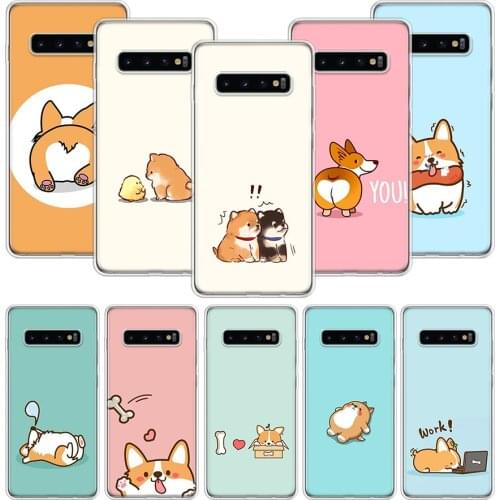 Cute Corgi cartoon Dog Case for Samsung Galaxy S20 Ultra Note 10 9 8 S10E S9 S8 J4 J6 J8 Plus + Pro S7 S6 Soft Phone Coque