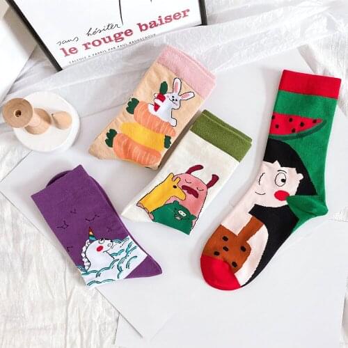 Cool Cartoon Fashion Womens Street Ins Fashion Cotton Socks For Women Rabbit Unicorn pattern Sock