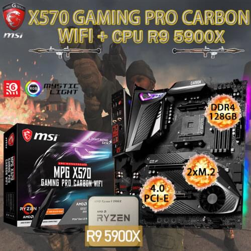 AM4 Motherboard Combo MSI MPG X570 GAMING PRO CARBON WIFI+ CPU AMD Ryzen 9 5900X DDR4 128GB M.2 PCI-E 4.0 Placa-mãe Desktop X570