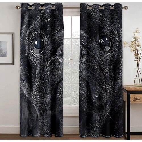 3D Bright Black Puppy Cute Pattern Blackout Childrens Curtain Set, Suitable for Home Curtains In The Living Room and Bedroom