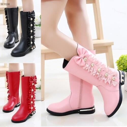 2020 Autumn Winter New Children Boots Girls PU Leather Boots Fashion Boots High Children Princess Girls Shoes Size 27-37