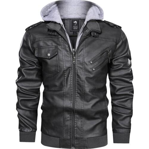 Autumn Winter Mens Motorcycle Leather Jacket Windbreaker Hooded Jackets Male Outwear Warm Biker PU Jackets Size S- 3XL