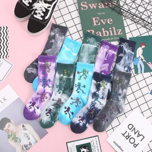 2021 Autumn and Winter Socks Men and Women Tube Socks Handmade Tie-dye Personality Street Trend Couple Mid-length Cotton Socks