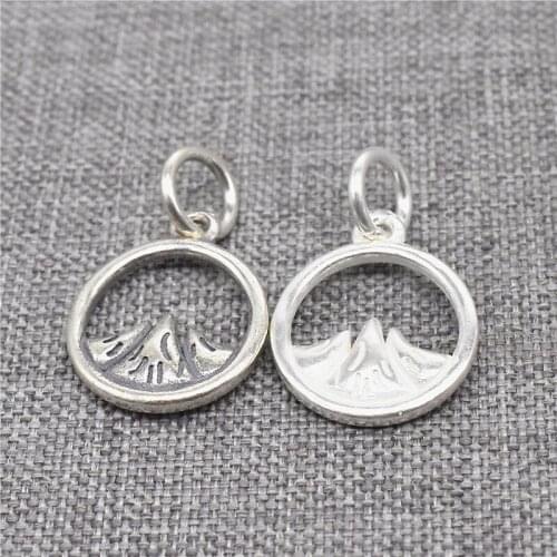 5 Pieces of 925 Sterling Silver Mountain Charms Circle Hill Range Pendant for Necklace Bracelet