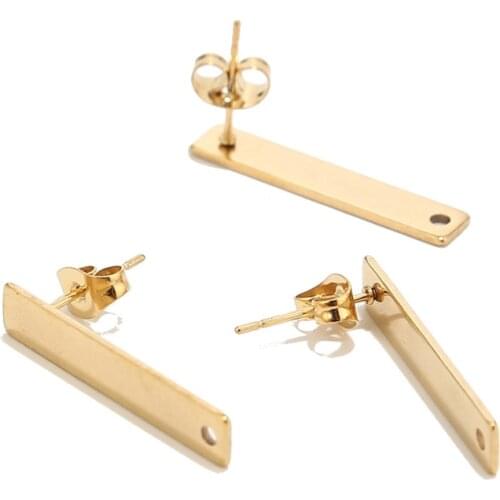 25mm Gold Plated stainless steel Earring Studs Earring Posts rectangle Stud Earrings with Hole for DIY Making Findings