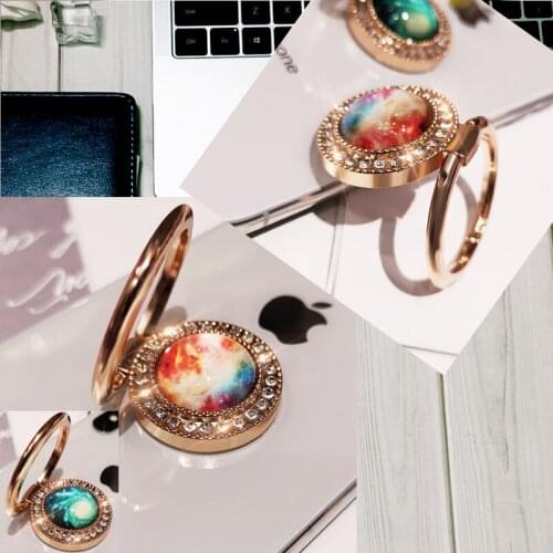 Electroplate Metal Fold Finger Grip Ring Mobile Phone Holder For Iphones Samsung Xiaomi Rhinestone Desktop Stand Bracket
