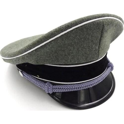 WWII WW2 German Elite Officer Cap White Brim Wool Visor Hat Silver Chin Cord