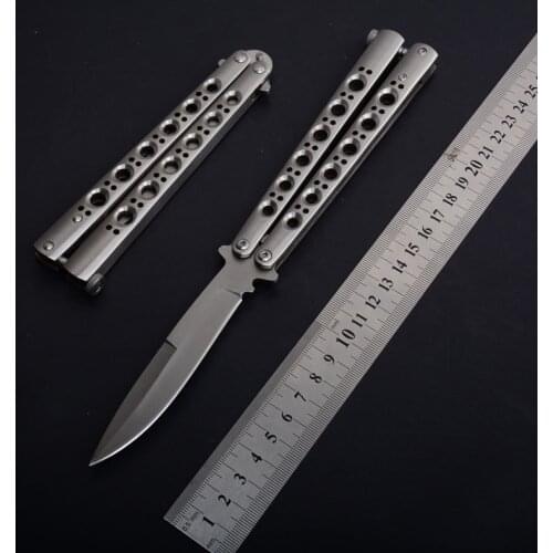 NEW Fashion 440C Blade Folding Camping Outdoor Knife Pocket No Edge Balisong Hunting Training Survival Tactical EDC Kitchen Tool
