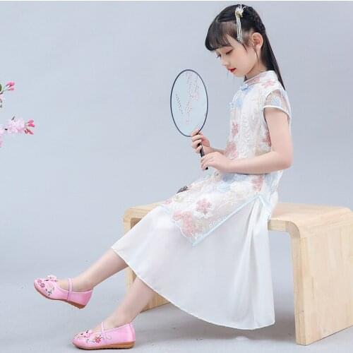 Girl Traditional Chinese Cheongsam Hanfu Dress Kids Princess Costume Wedding Aodai Children Qipao Floral Vestidos Evening Party