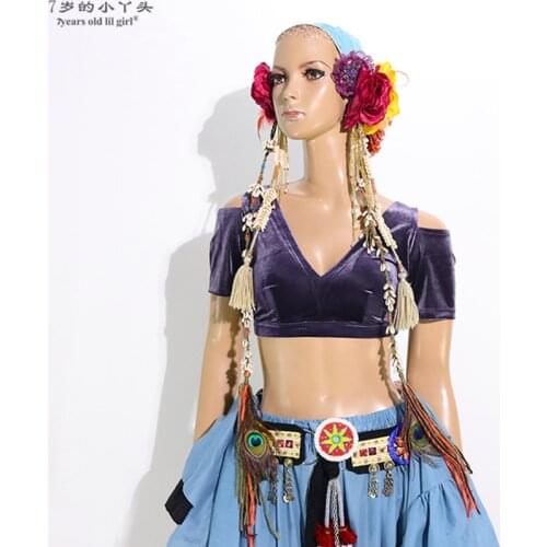 Belly Dance Velvet Fat Chance Tribal Choli Costume Short Drop Sleeve Top CJJ05