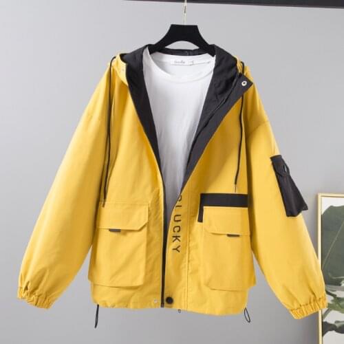 2020 Autumn New Womens Jacket Windbreaker Female Harajuku Streetwear Fashion Loose Hooded Long-sleeved Casual Outerwear P704